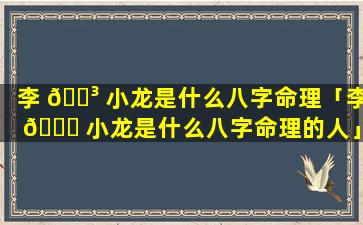 李 🐳 小龙是什么八字命理「李 🐅 小龙是什么八字命理的人」